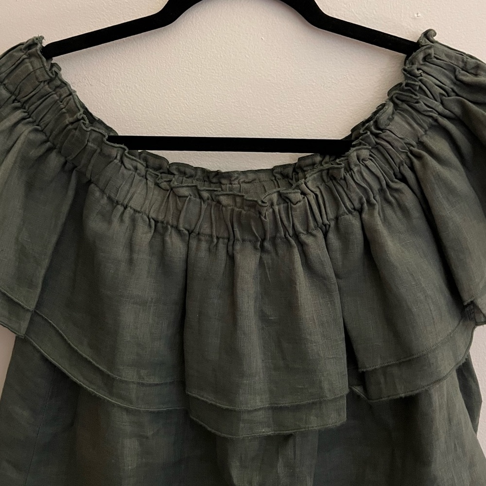Young Fabulous & Broke Green Off the Shoulder Linen Top Size S - Picture 3 of 4